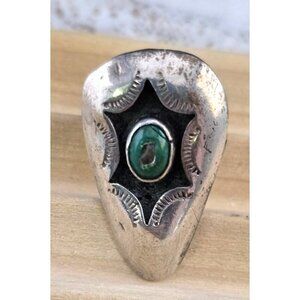 Vintage Handcrafted Sterling Silver & Turquoise Ring With Starburst Design READ